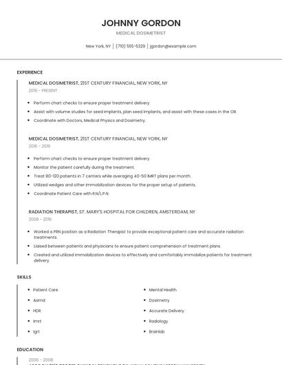 Medical Dosimetrist Resume