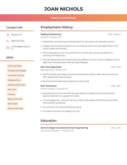 Medical Esthetician Resume