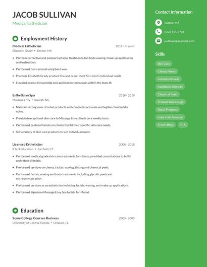 Medical Esthetician Resume