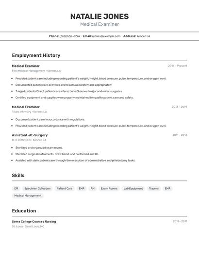Medical Examiner Resume