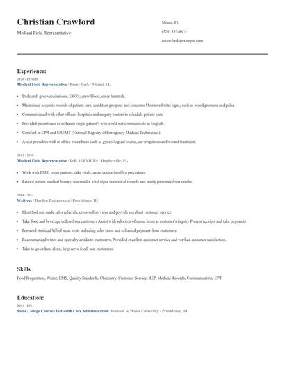 Medical Field Representative Resume