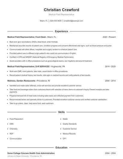 Medical Field Representative Resume