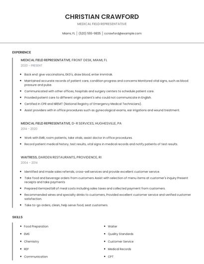 Medical Field Representative Resume