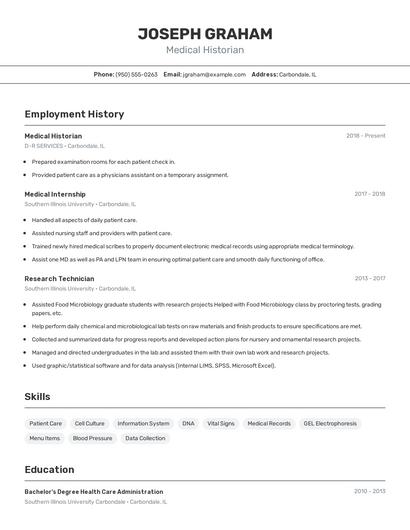 Medical Historian Resume