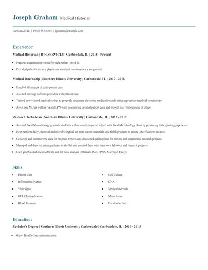 Medical Historian Resume