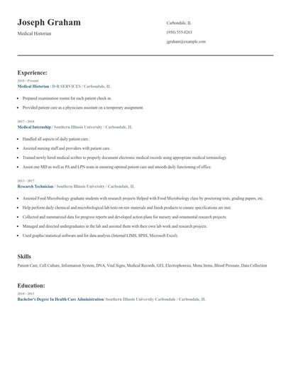 Medical Historian Resume
