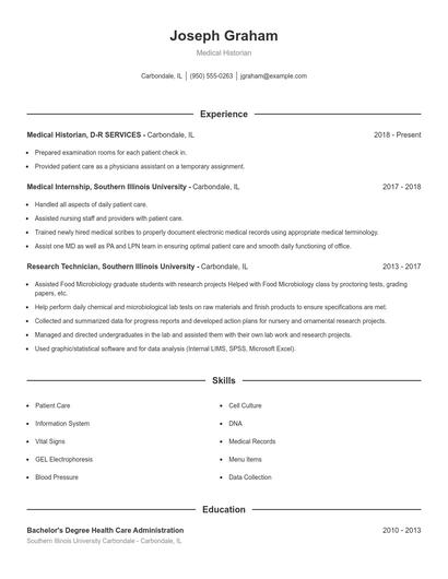 Medical Historian Resume