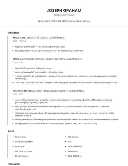 Medical Historian Resume
