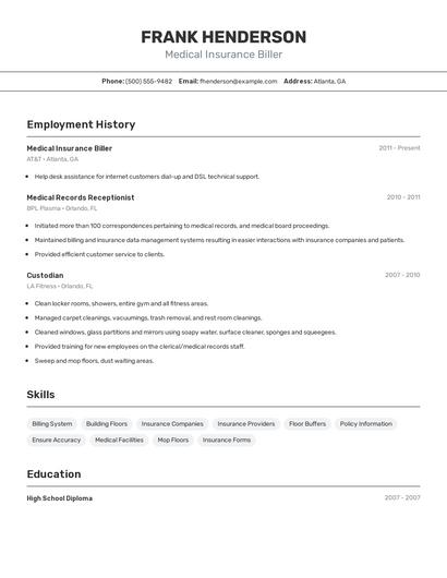 Medical Insurance Biller Resume