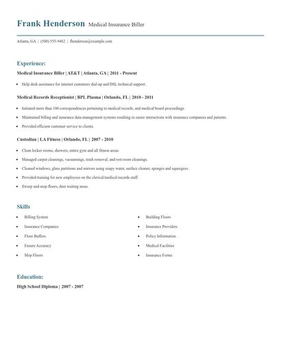 Medical Insurance Biller Resume