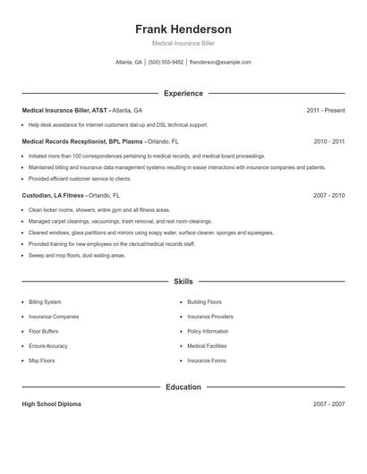 Medical Insurance Biller Resume
