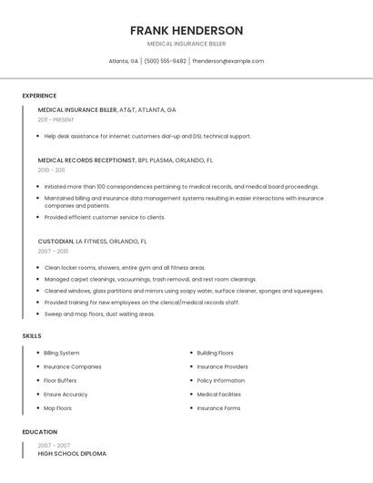Medical Insurance Biller Resume