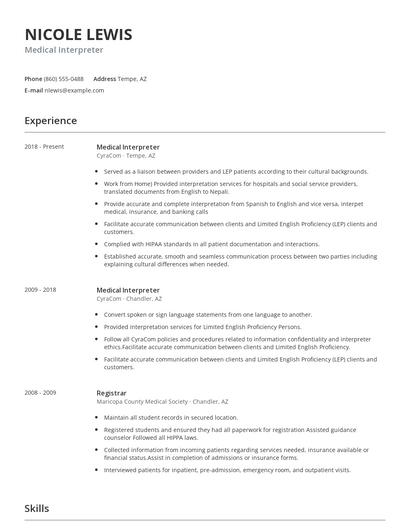 Medical Interpreter Resume
