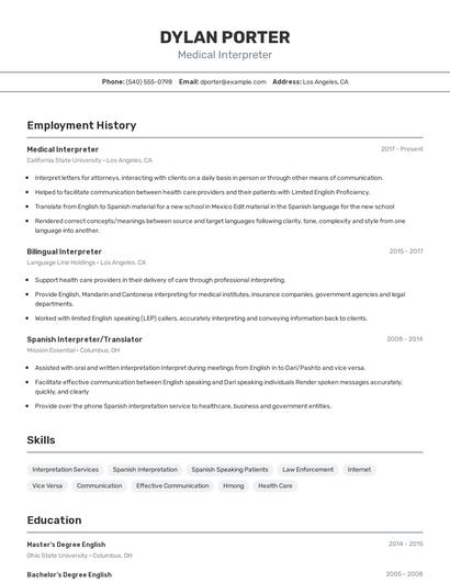 Medical Interpreter Resume