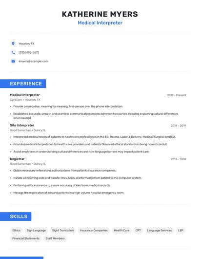 Medical Interpreter Resume