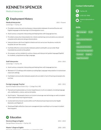 Medical Interpreter Resume