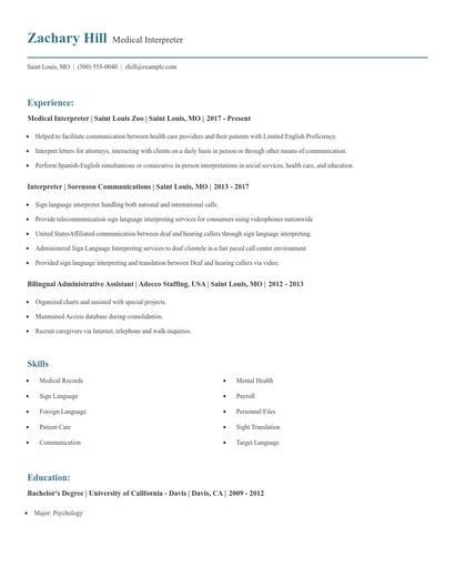 Medical Interpreter Resume