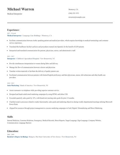 Medical Interpreter Resume