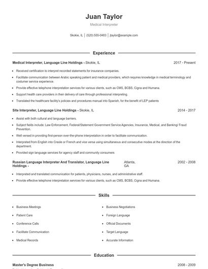 Medical Interpreter Resume