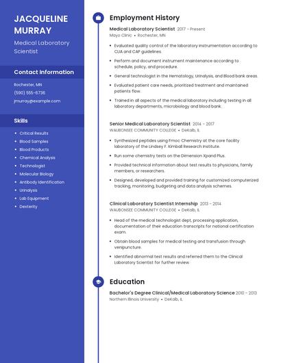 Medical Laboratory Scientist Resume