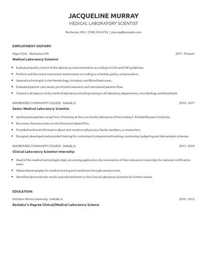 Medical Laboratory Scientist Resume