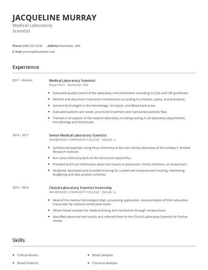 Medical Laboratory Scientist Resume