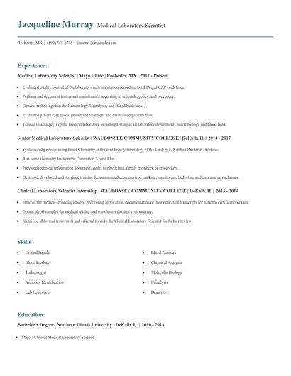 Medical Laboratory Scientist Resume