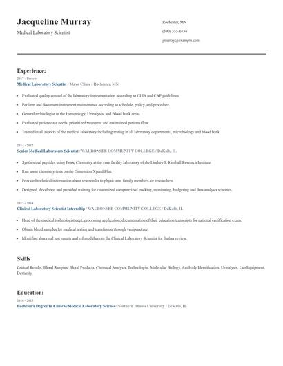 Medical Laboratory Scientist Resume