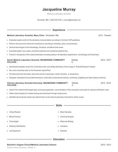 Medical Laboratory Scientist Resume
