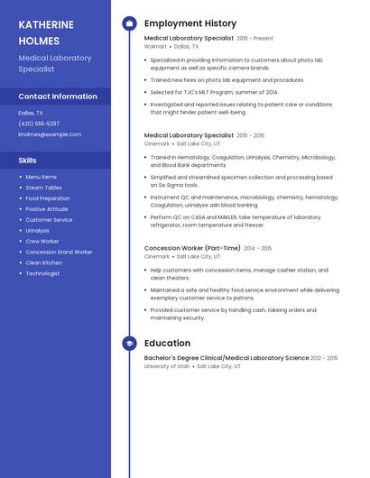 Medical Laboratory Specialist Resume