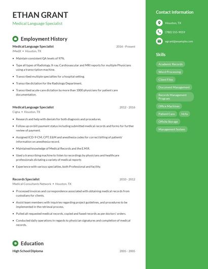 Medical Language Specialist Resume