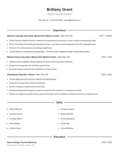 Medical Language Specialist Resume
