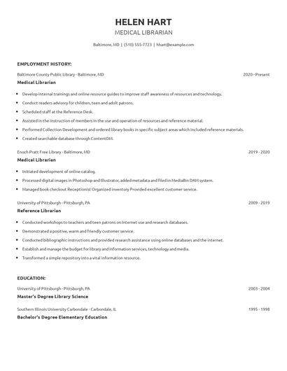 Medical Librarian Resume