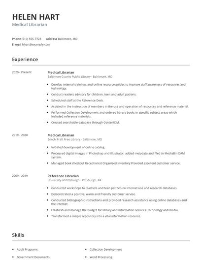 Medical Librarian Resume