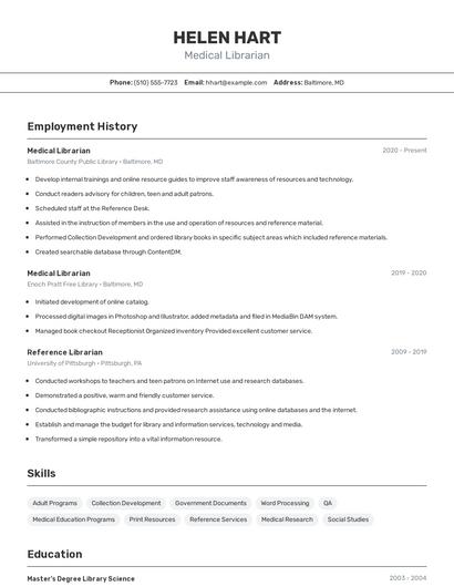 Medical Librarian Resume