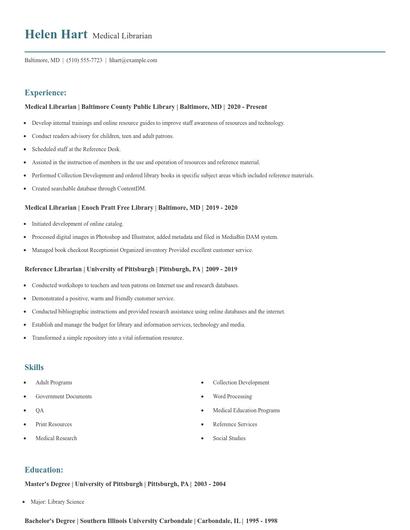 Medical Librarian Resume