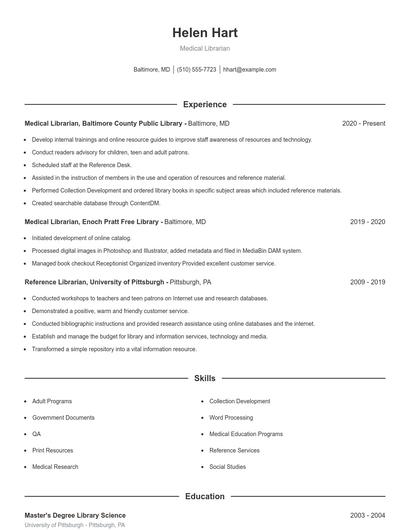 Medical Librarian Resume