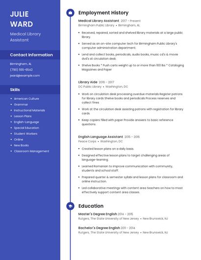 Medical Library Assistant Resume