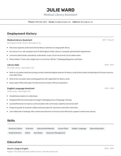 Medical Library Assistant Resume