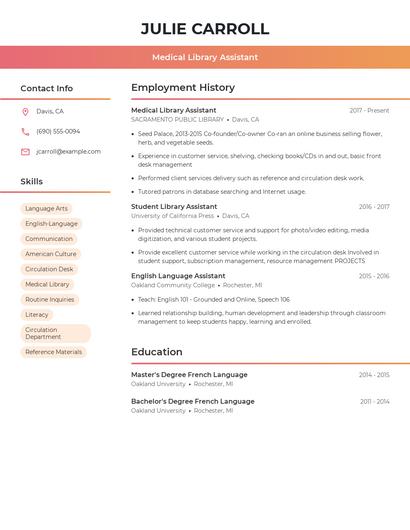 Medical Library Assistant Resume