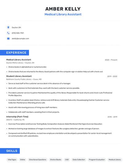 Medical Library Assistant Resume