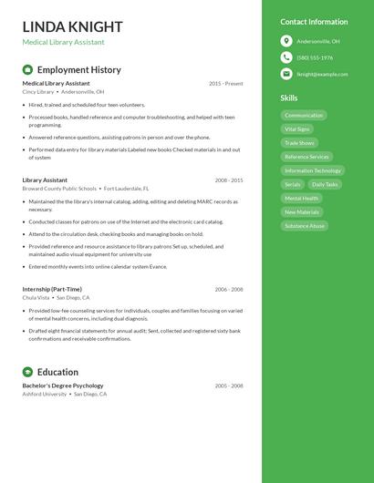 Medical Library Assistant Resume