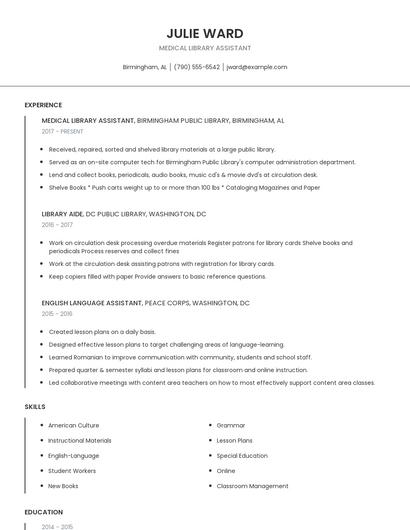 Medical Library Assistant Resume
