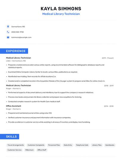 Medical Library Technician Resume