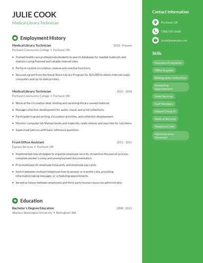 Medical Library Technician Resume