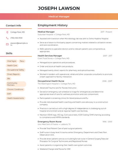 Medical Manager Resume