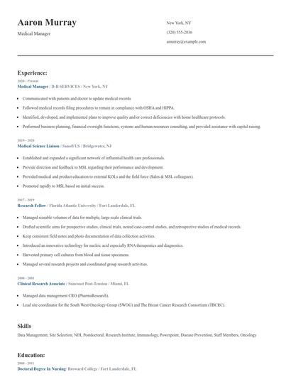 Medical Manager Resume