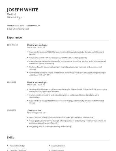 Medical Microbiologist Resume