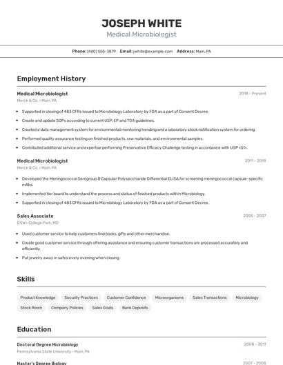 Medical Microbiologist Resume