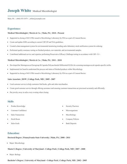 Medical Microbiologist Resume